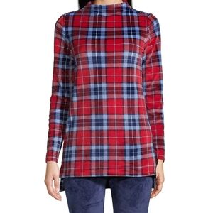 Lands' End Cozy Long Sleeve Pajama Plaid Red and Blue Women's Top